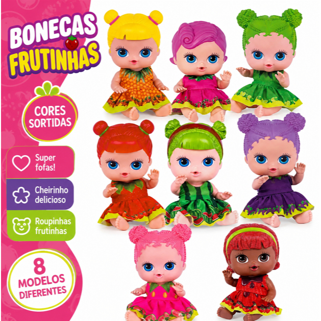 Boneca coleção frutinhas cotiplás brinquedo infantil com cheirinho de fruta presente natal