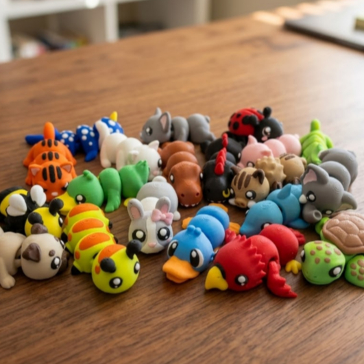 Kit Mini Animais Articulados Flexíveis Sortidos - Bichinhos 3D Fidget Toy Anti Stress - Kit 12 / 20 / 30 Unidades