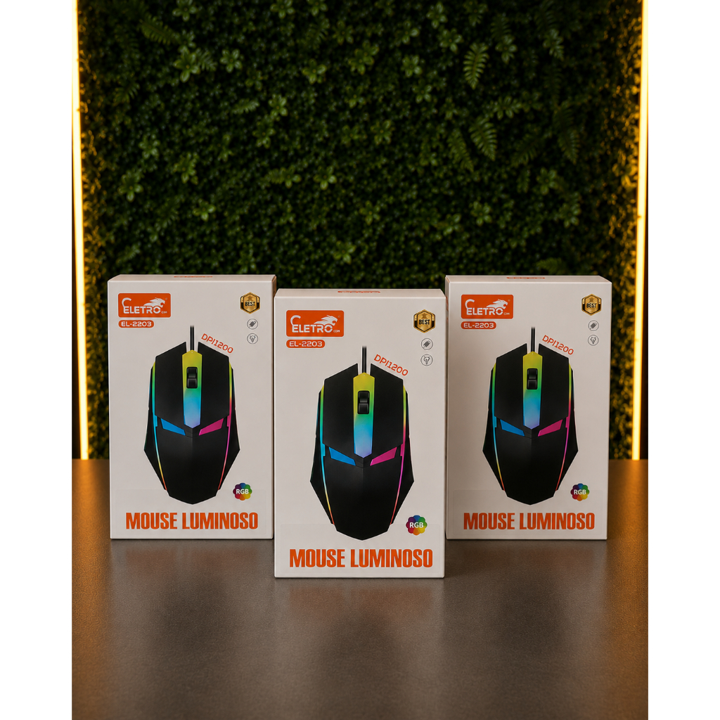 Mouse Gamer RGB USB com Iluminação LED, Design Ergonômico e Alta Precisão