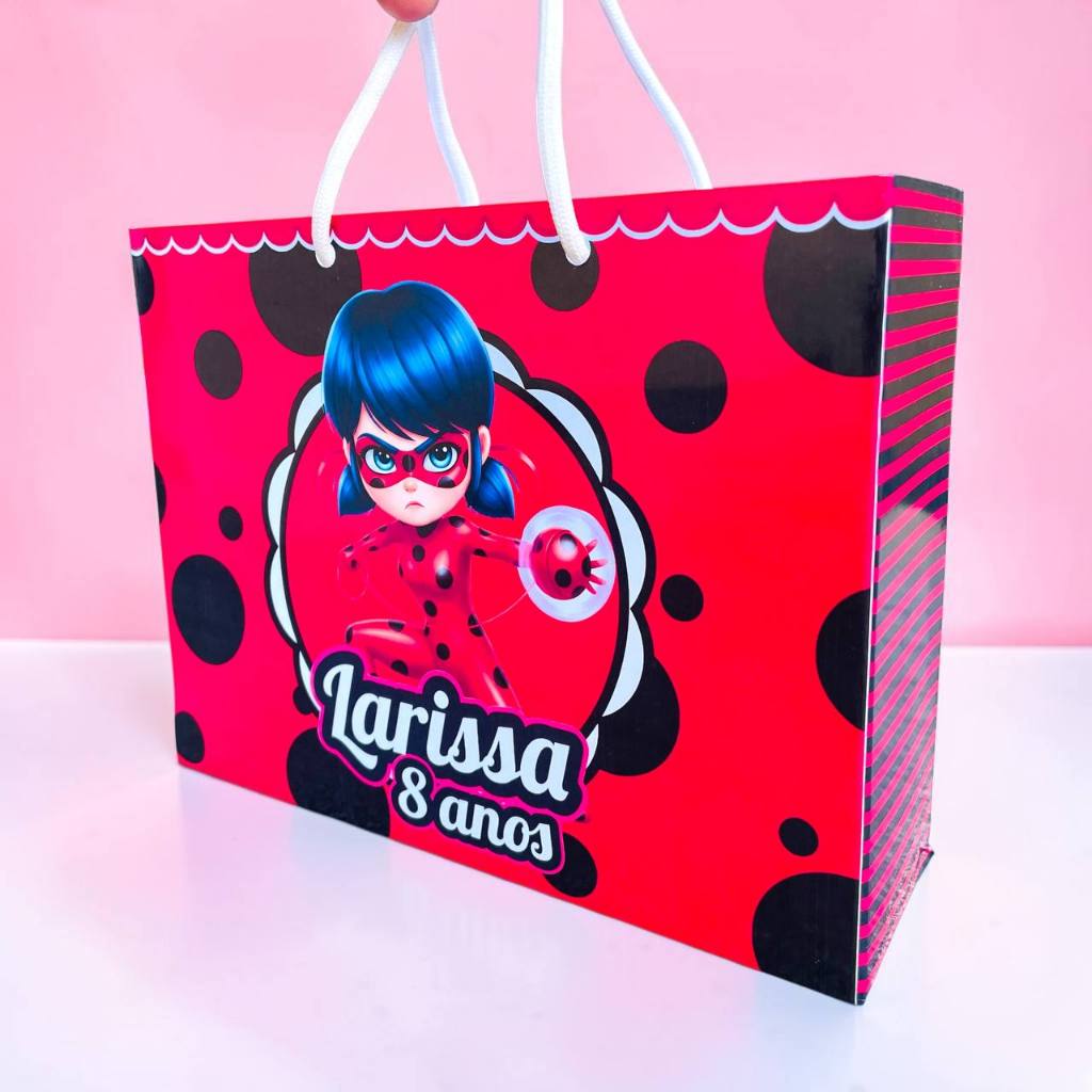 Sacolinha Ladybug Cute Personalizada Lembrancinha/ Aniversário/Pegue e Monte TAM G