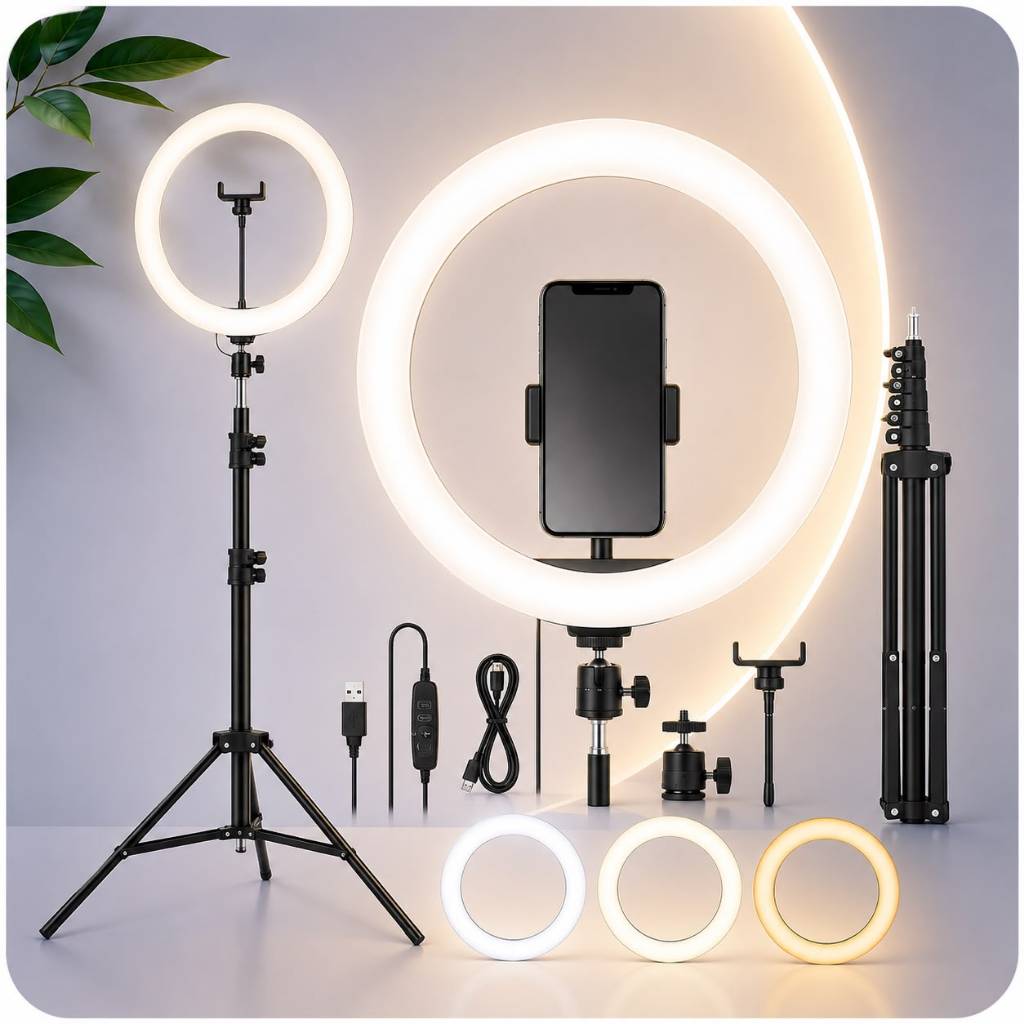 Ring Light Iluminador com Tripé Profissional 10'' Led para Celular