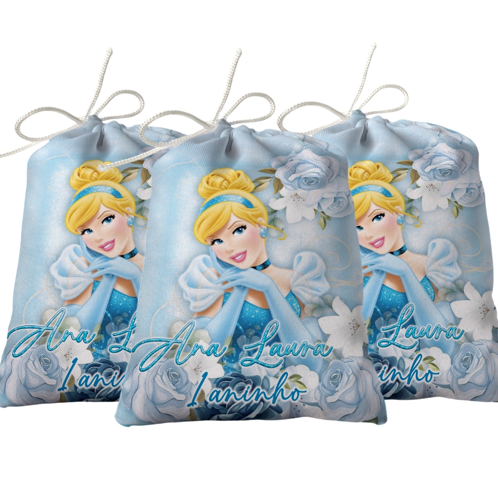 Sacolinha Lembrancinha Festa Aniversário Surpresa Tecido Personalizado Cinderela