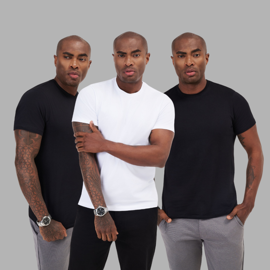 Kit 3 Camisetas Algodão Egípcio Premium - Masculina Slim Lisa Básica Combo 3 Unidades Não Desbota - Branca/Preta/Preta