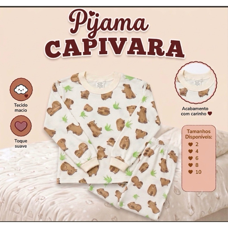 Pijama Infantil Capivara – Conforto & Liberdade - Meia Estaçao - Tecido Premium - 100% algodão