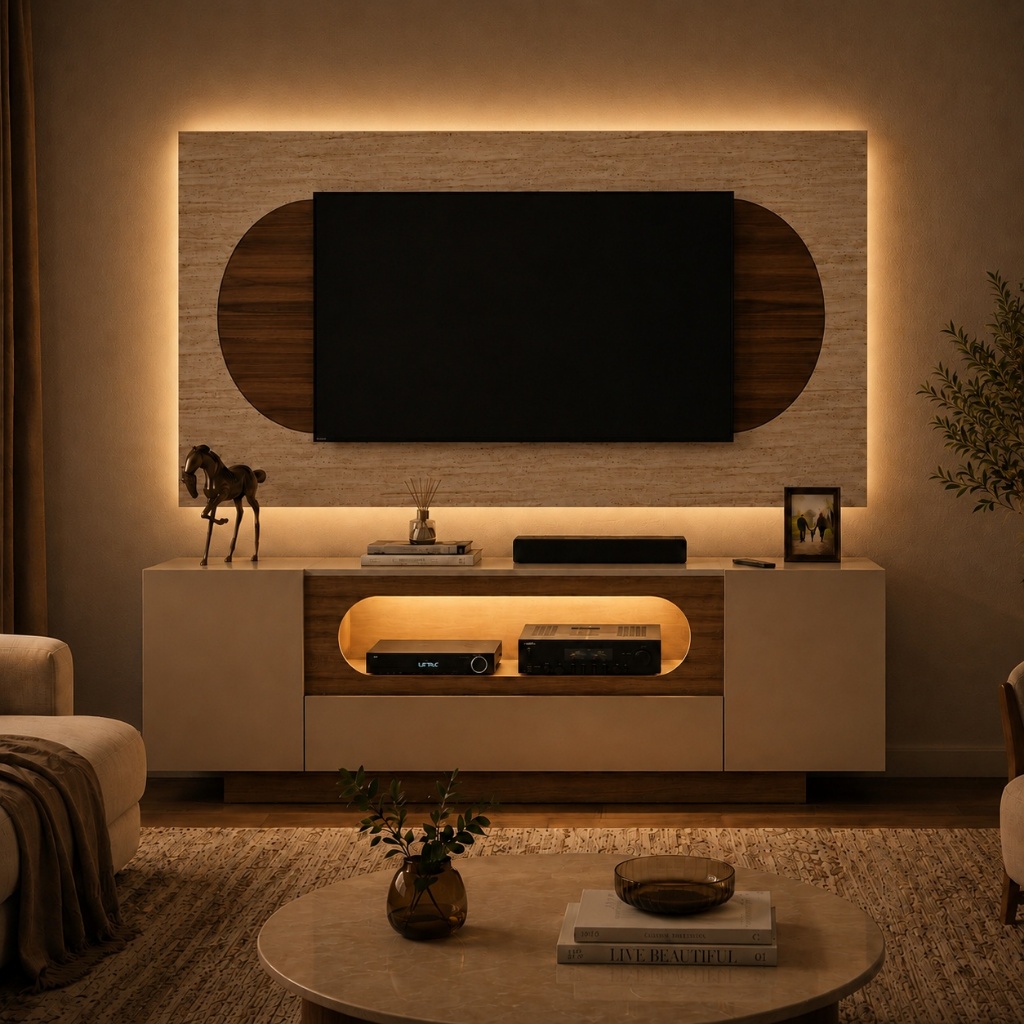 Rack para TV até 60" Polegadas Moderno com Nicho Oval e Porta Sala Home Theater