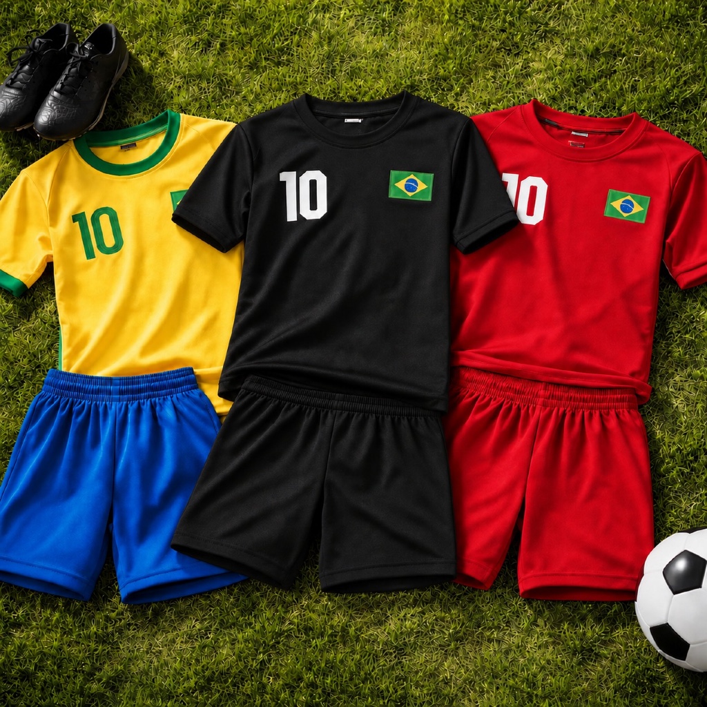 Kit Conjunto Do Brasil Camiseta e Shorts  Infantil Juvenil Unisex Bandeira Diversas Cores