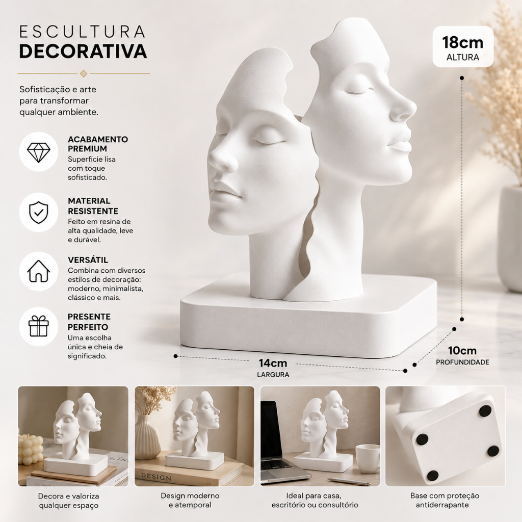Escultura 3D Abstrata Face Dupla com Design Moderno e Minimalista 18x12x12cm — imagem 2 de 2