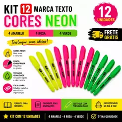 Marca Texto Neon Vighs Kit 12 24 36 Unidades Fluorescente 5 Cores Escolar Escritório Estudo