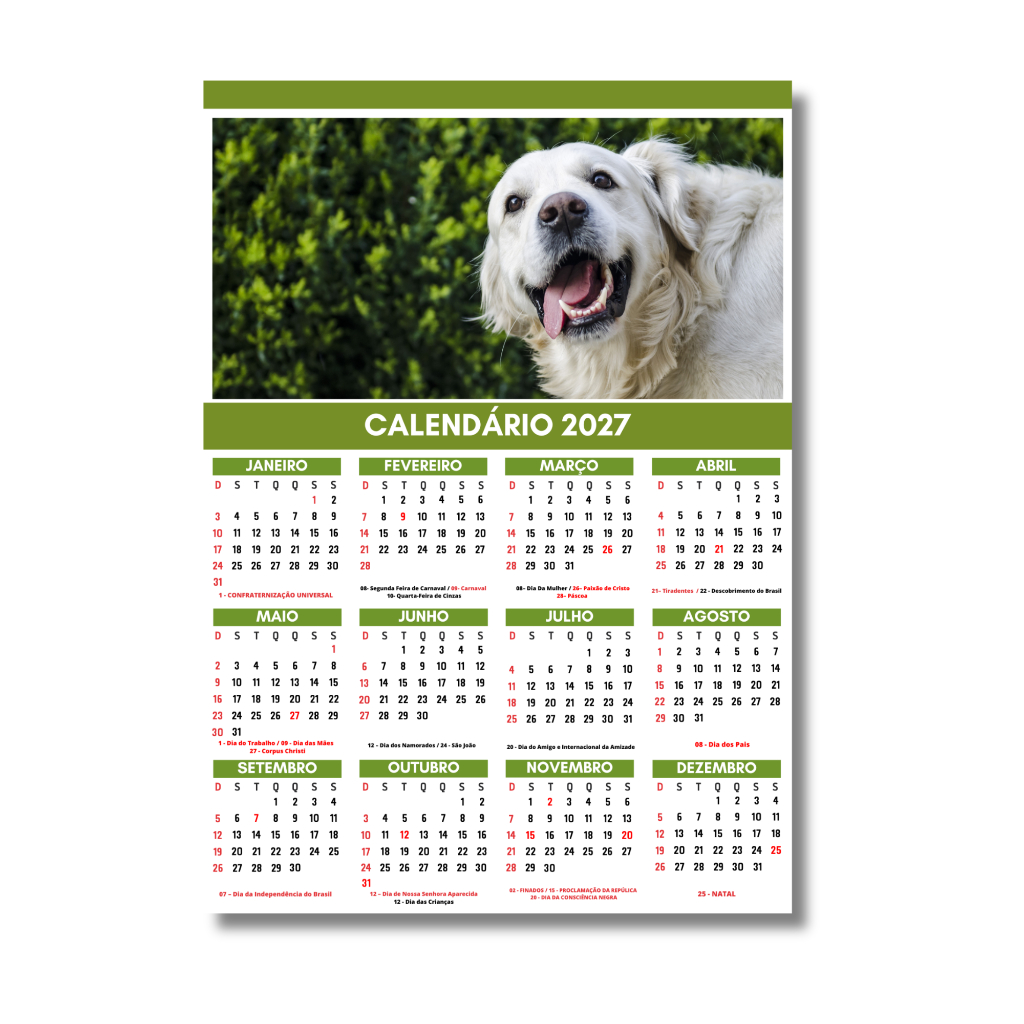 Calendário 2027 de Parede FOSCO
