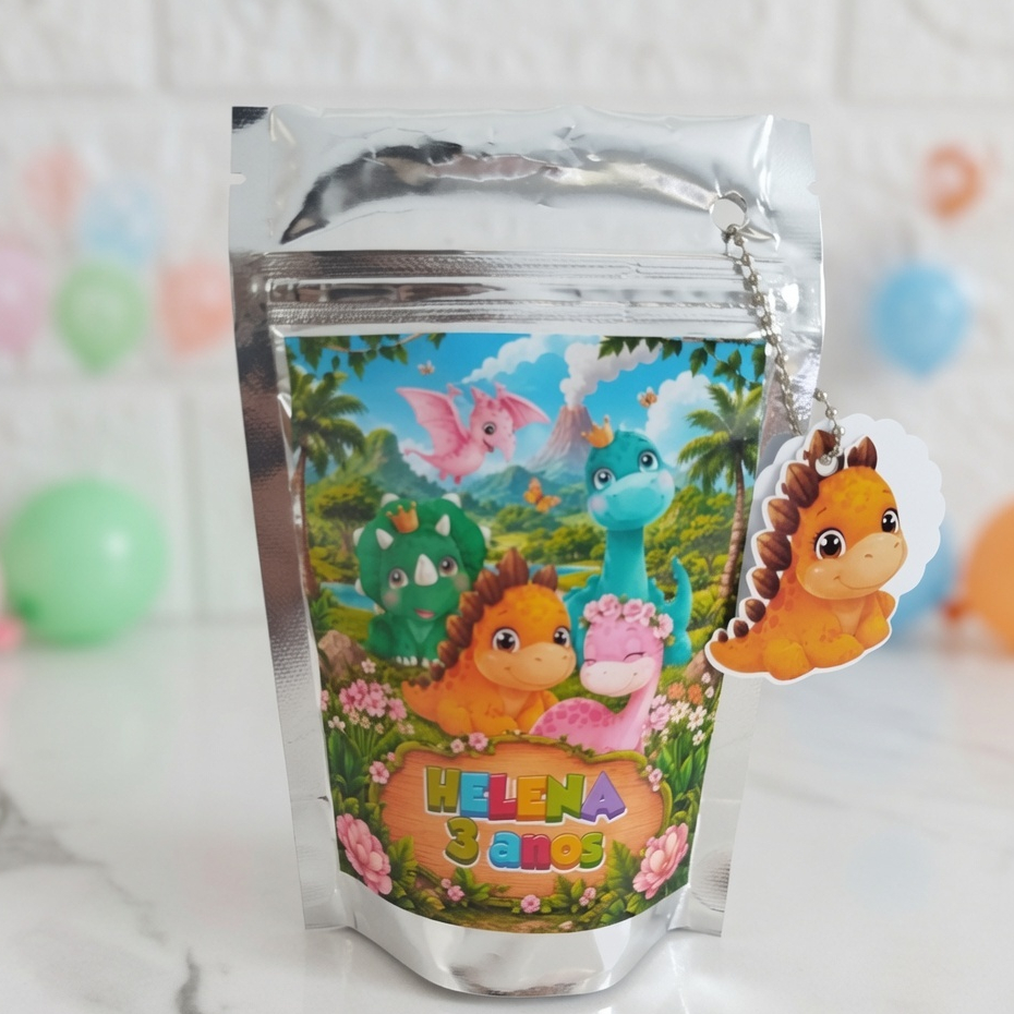 Saquinho Metalizado Ziplock Dinossauros Personalizada /Lembrancinha/Festa /Aniversário