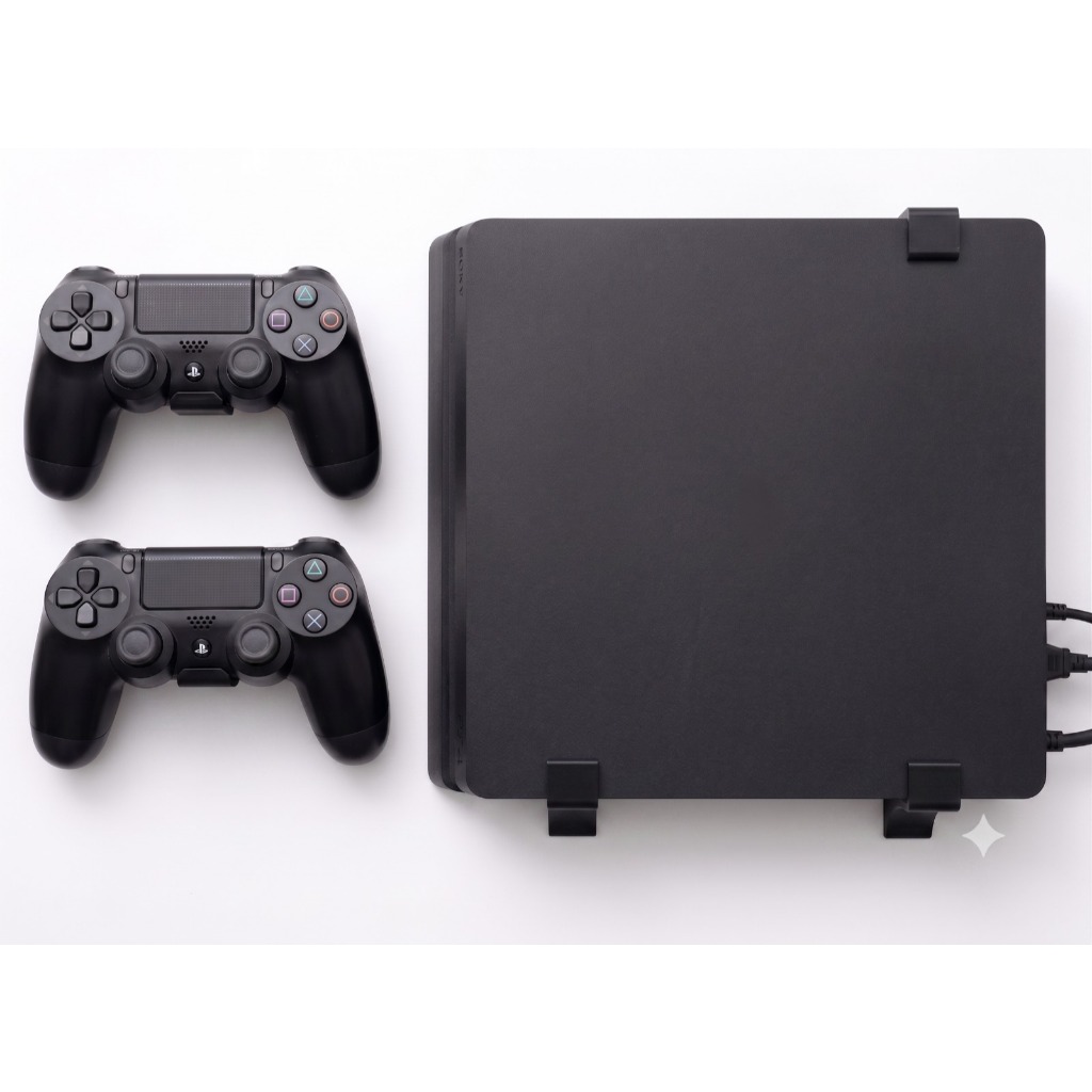 Suporte Parede compatível com Playstation 4 PS4 Slim + 2 Suportes Controle + bucha e parafusos