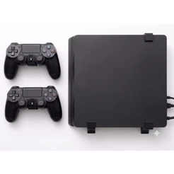 Suporte Parede compatível com Playstation 4 PS4 Slim + 2 Suportes Controle + bucha e parafusos