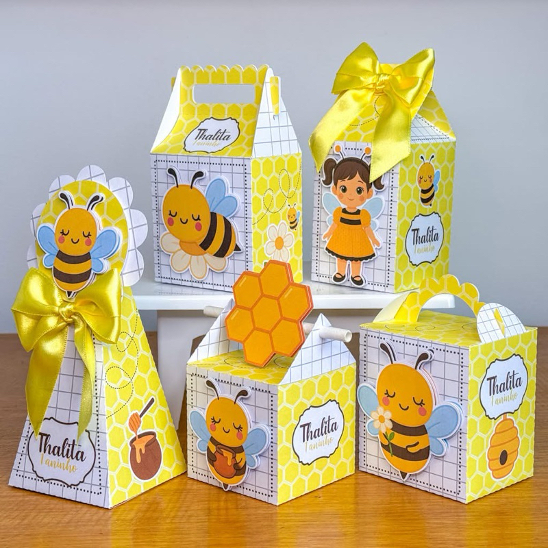 Kit Caixinha Personalizada Abelhinha Mel Colmeia Lembrancinha Festa Infantil Aniversário Decoração