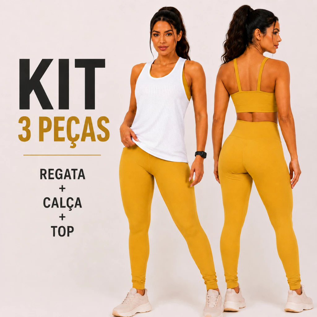 Kit 3 Peças Academia Feminino Regata Calça Top Treino Musculação Caminhada Yoga Pilates Ar Livre P Ao GG — imagem 1