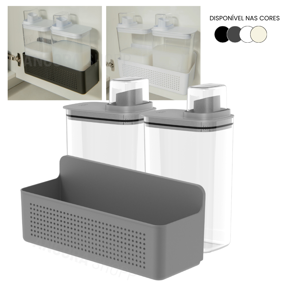 Kit 3 Dispenser de Lavanderia 2,3L Amaciante e Sabão e Cesta Organizadora para A
