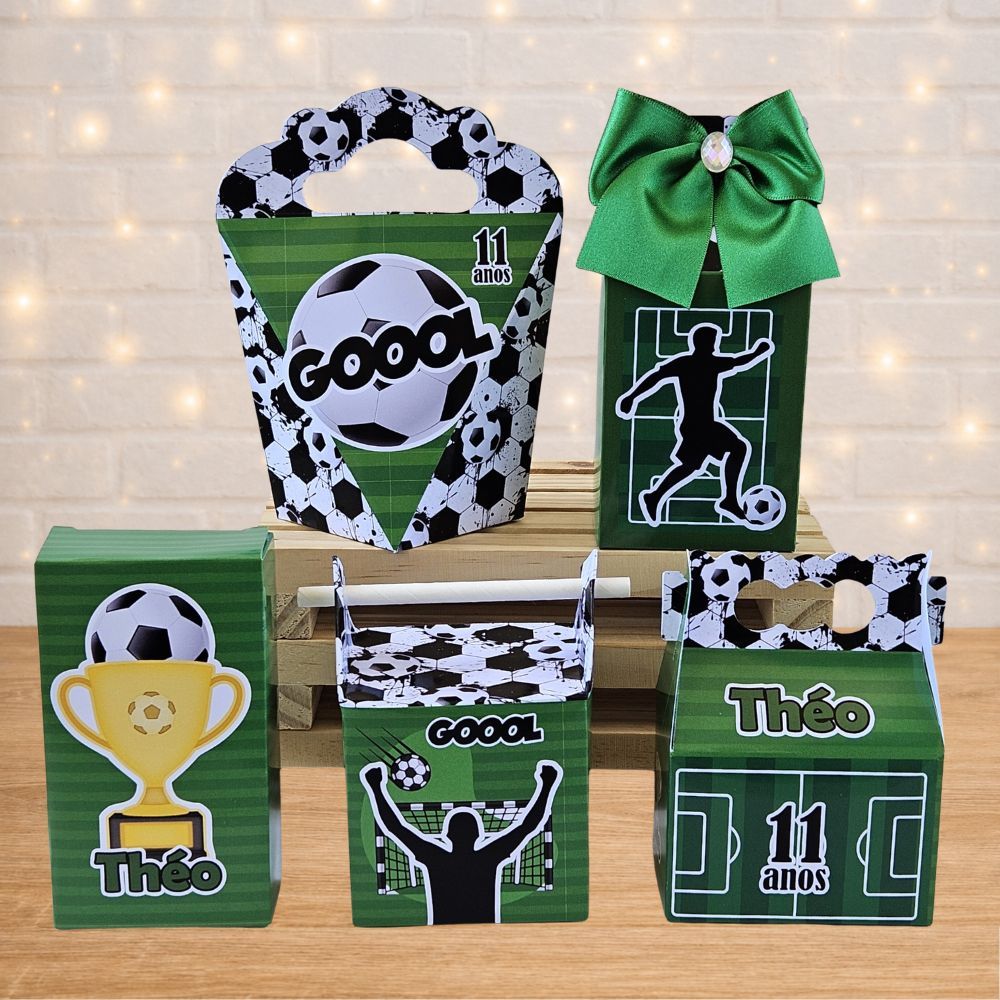 Kit de Caixas Personalizadas Futebol Verde/Pegue e monte/Lembrancinha/Aniversário/Festa infantil