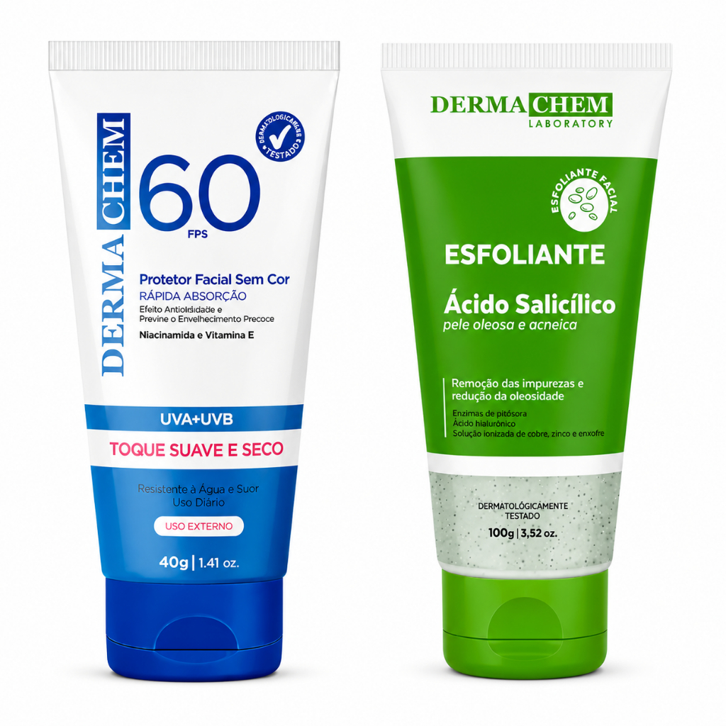 Protetor Solar Fps 60 Rosto Sem Cor + 1un Gel Esfoliante Ácido Salicílico -Dermachem