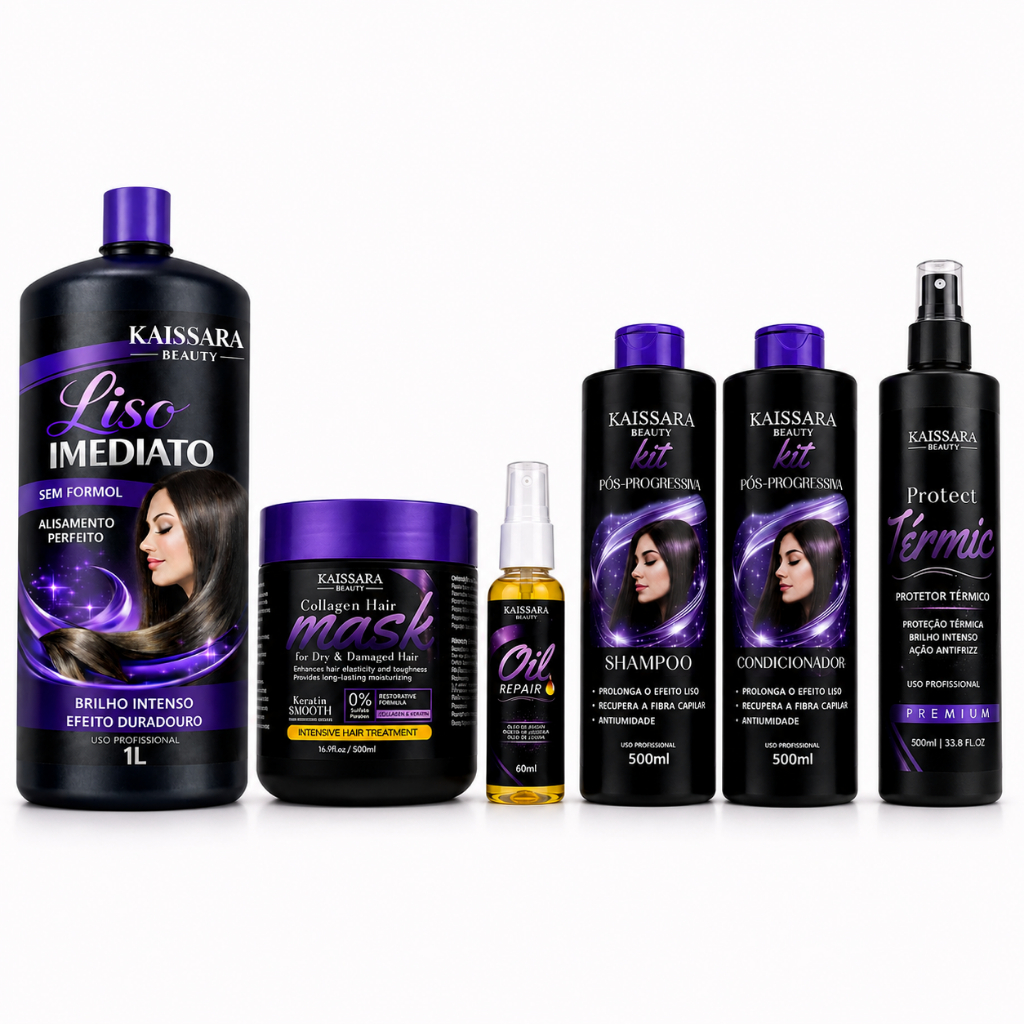 Kit Completo Kaissara Beauty Progressiva Máscara Collagen Shampoo e Condicionador Óleo 60ml Liso Imediato