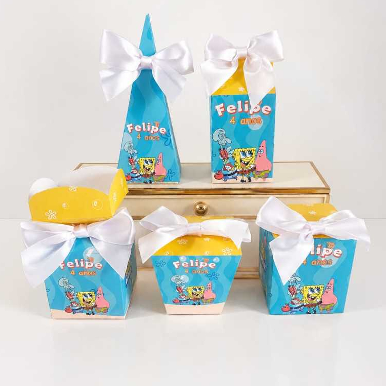 KIT CAIXA BOB ESPONJA PERSONALIZADO LEMBRANCINHA INFANTIL DE FESTA INFANTIL ANIVERSÁRIO MIMO