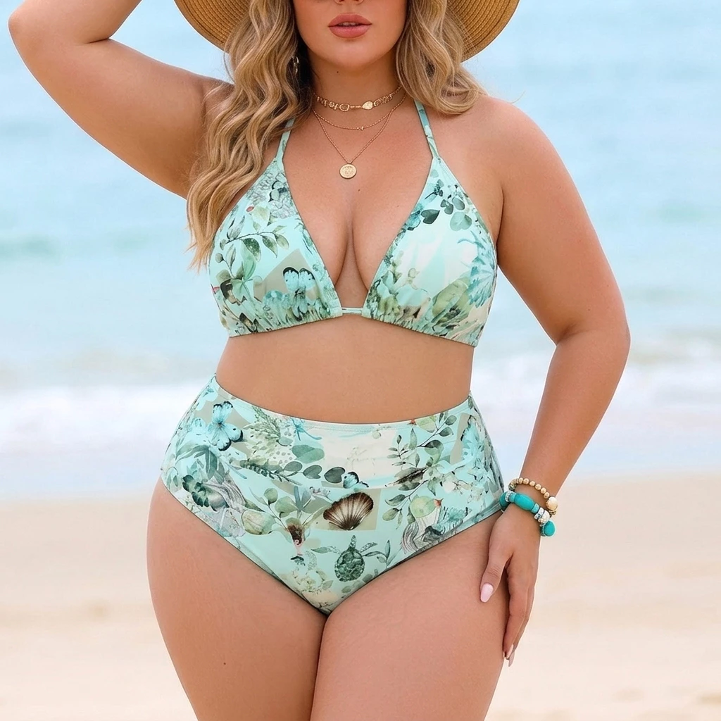 Biquini Plus Size Cortininha Semifio Cintura Alta GG XGG Estampa Exclusiva feminino — imagem 1