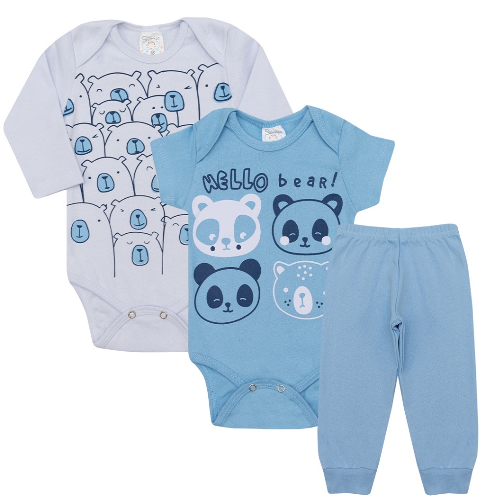 Kit Body Bebê 3 Peças Roupa de Bebê Conjunto de Bebê Menino