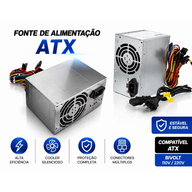 Fonte ATX Pc 200w de 24 Pinos + Cabo de Força