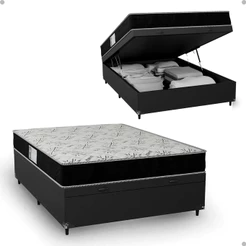 Cama Box Baú Casal + Colchão D33 One Face - Couro Preto