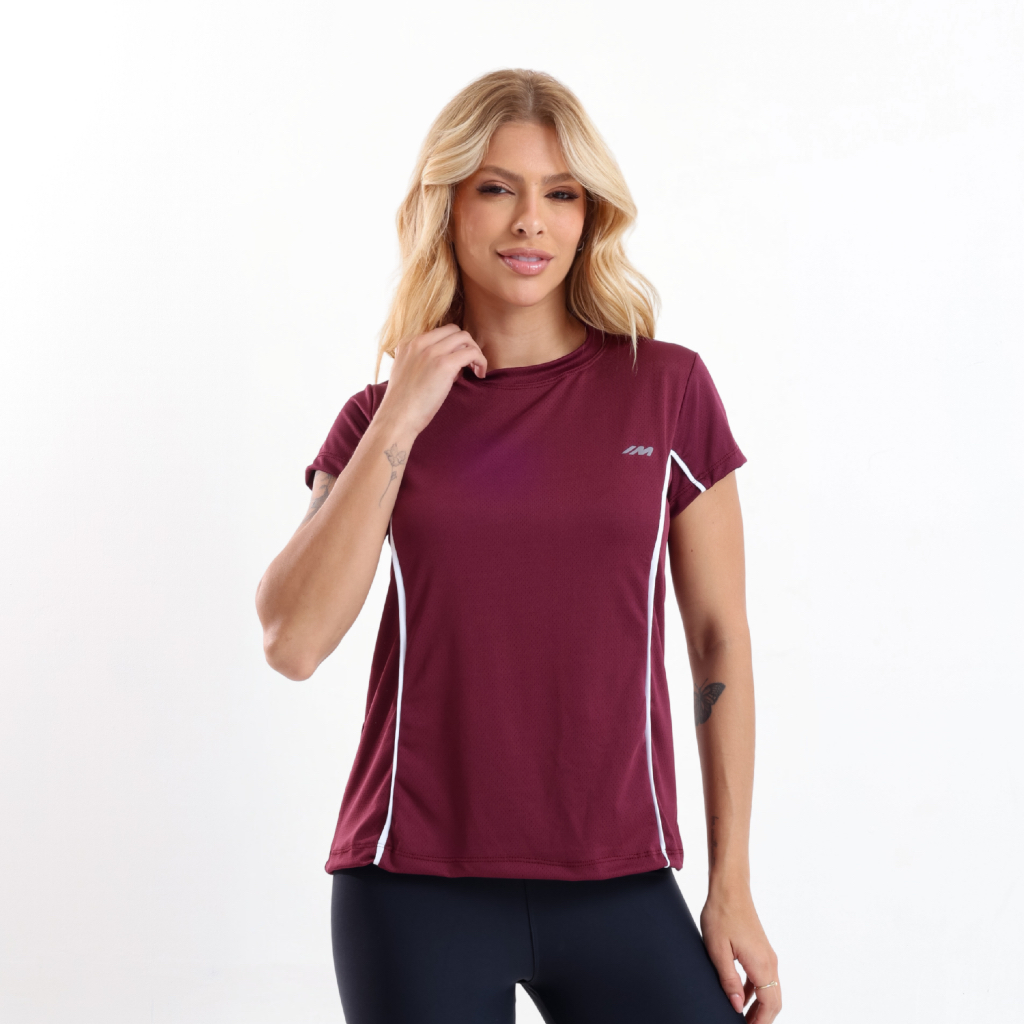 Camiseta Feminina Academia Blusa Poliamida Detalhe Dry Fit Estilosa Treino Caminhada Corrida Musculação