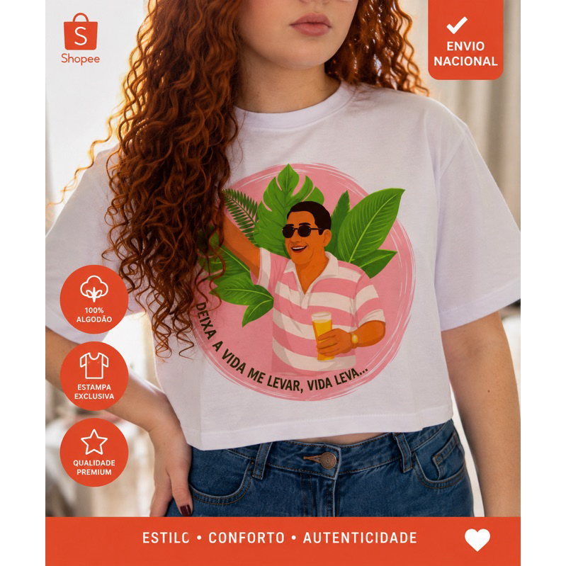 Cropped Feminino Estampado 100% Algodão | Malha Premium | Confortável | Estampa Exclusiva | Envio Rápido