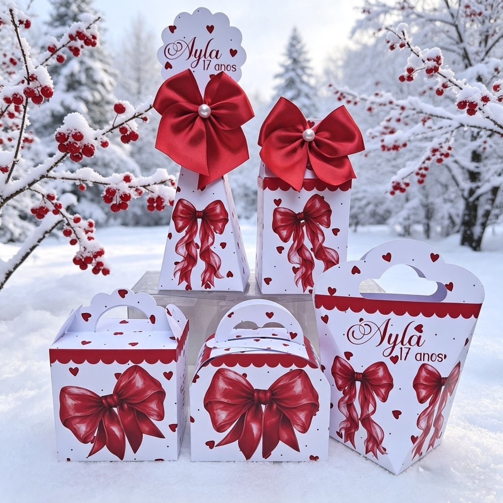 Kit Personalizados LAÇO VERMELHO LACINHO RED Pegue e Monte Caixinhas Festa Infantil Lembrancinhas Aniversário