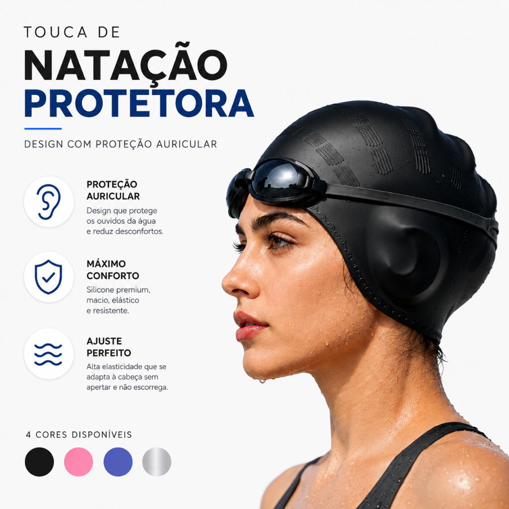 Touca de Natação Silicone Adulto com Proteção Auricular Impermeável Alta Elasticidade Unissex Piscina