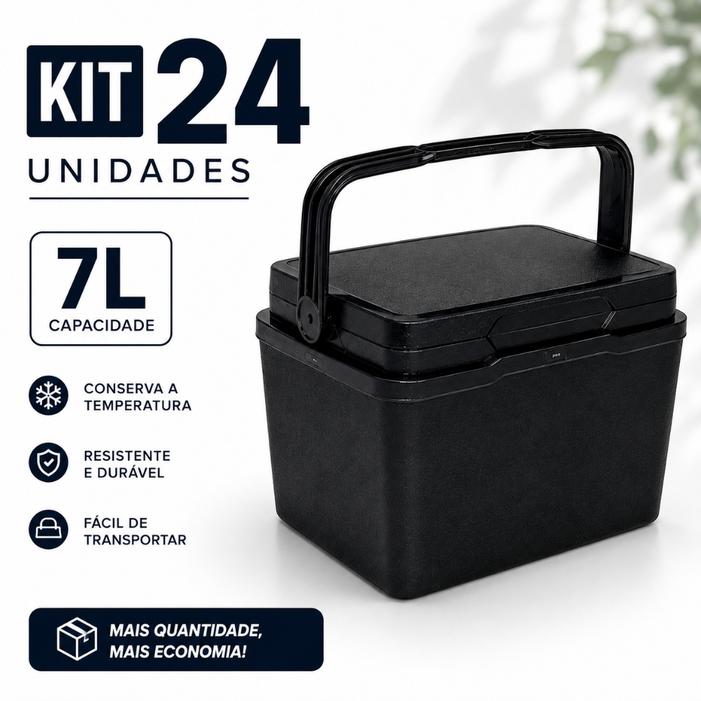 Kit 24 Caixa Térmica 7L Cooler Térmico Portátil Resistente Preto Toy 26017