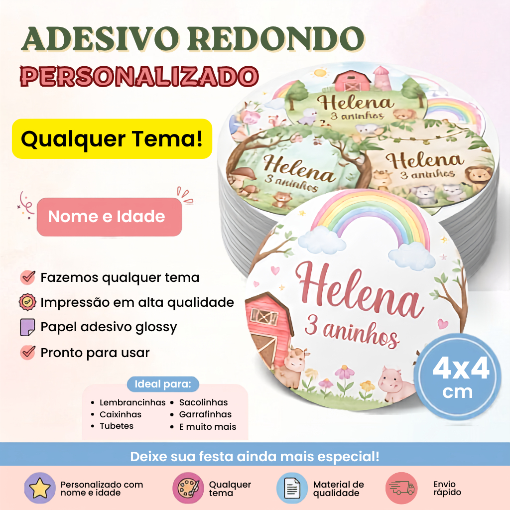 Adesivo redondo personalizado | Qualquer tema | Aniversario infantil lembrancinha festa