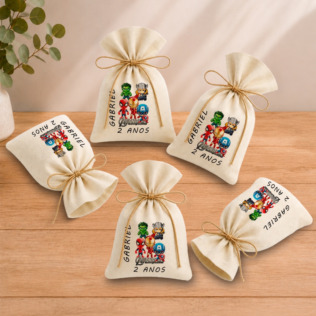 Kit 20 Saquinhos Lembrancinha Personalizada Festa Infantil Aniversário Vingadores Baby Juntos M2 11x17