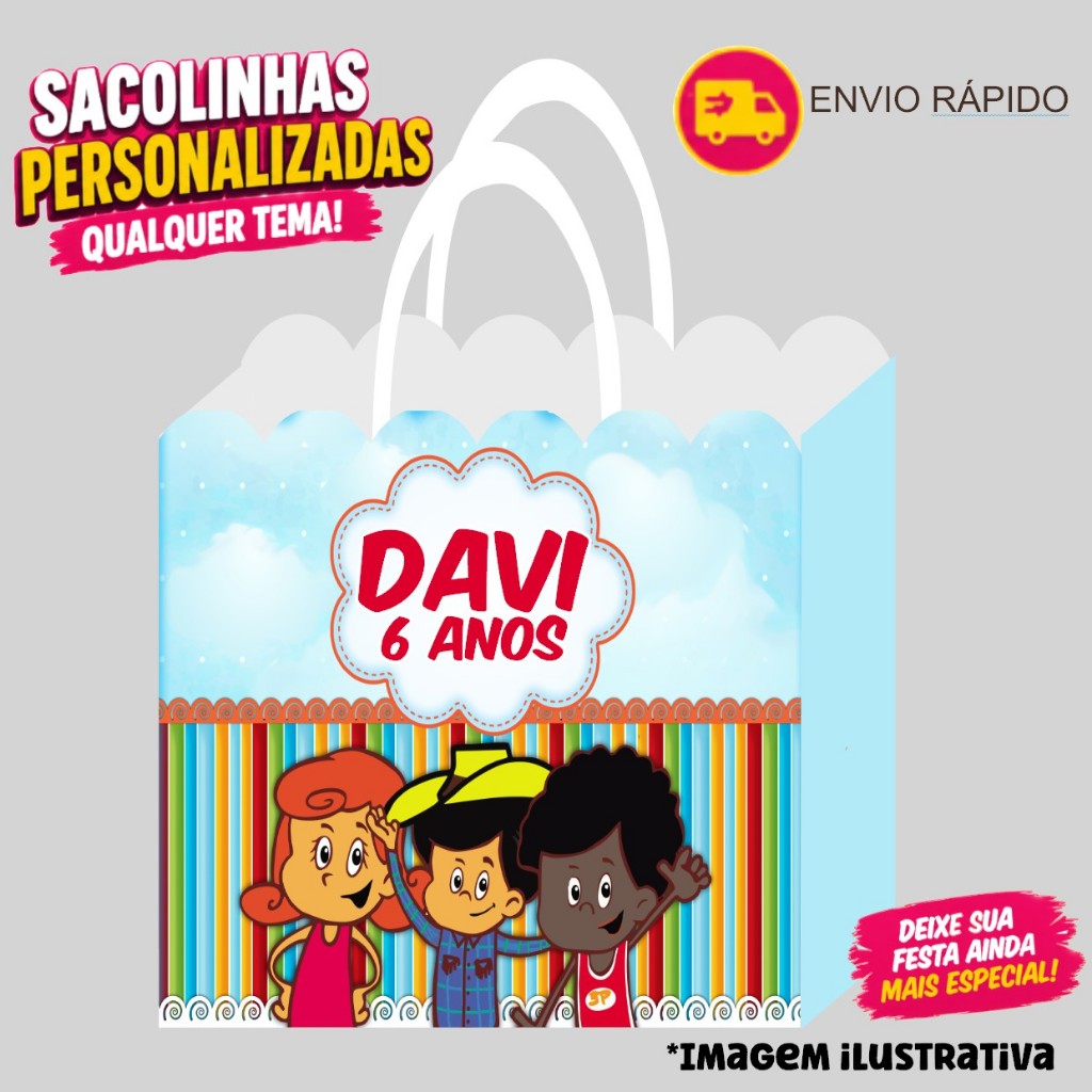 Sacolinha 3 PALAVRINHAS Personalizados | Sacolinha | Lembrancinha | Mimos | Aniversário (PEGUE E MONTE)