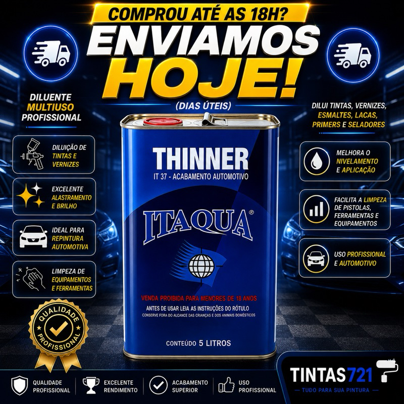 Thinner Itaqua IT 37 Acabamento Automotivo 5LT Diluente Multiuso Profissional Limpeza Tintas Vernizes Laca Seladora 5L