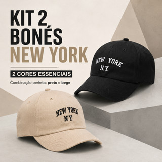 Kit 2 Bonés Ny New York Retro Basebol Aba Curva Masculino Feminino Regulagem Fitão Boné Ajustavel