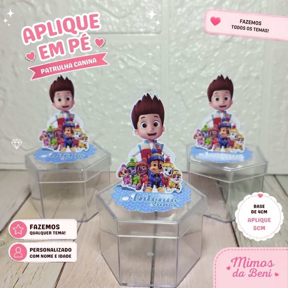 Aplique em Pé 3D Patrulha Canina Personalizados Lembrancinha Festa Infantil Kit 10 a 50 unidades