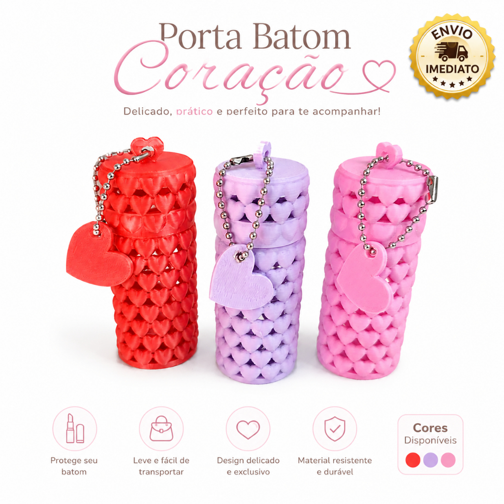 Porta Batom De Coracao Chaveiro Organizador Para Gloss Lip Balm Bolsa Envio Imediato