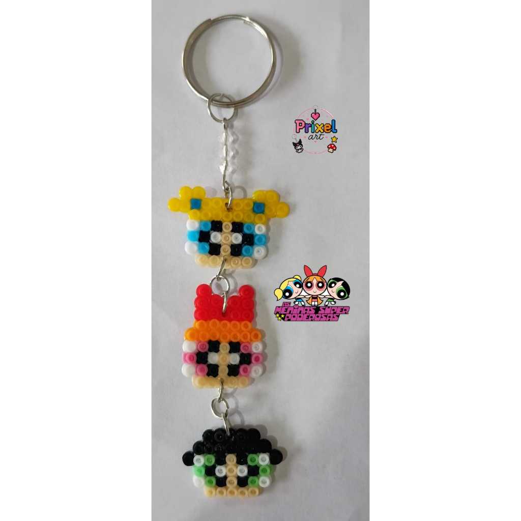 Chaveiro As Meninas Super Poderosas | Hama Beads | Pixel Art | Docinho | Florzinha | Lindinha