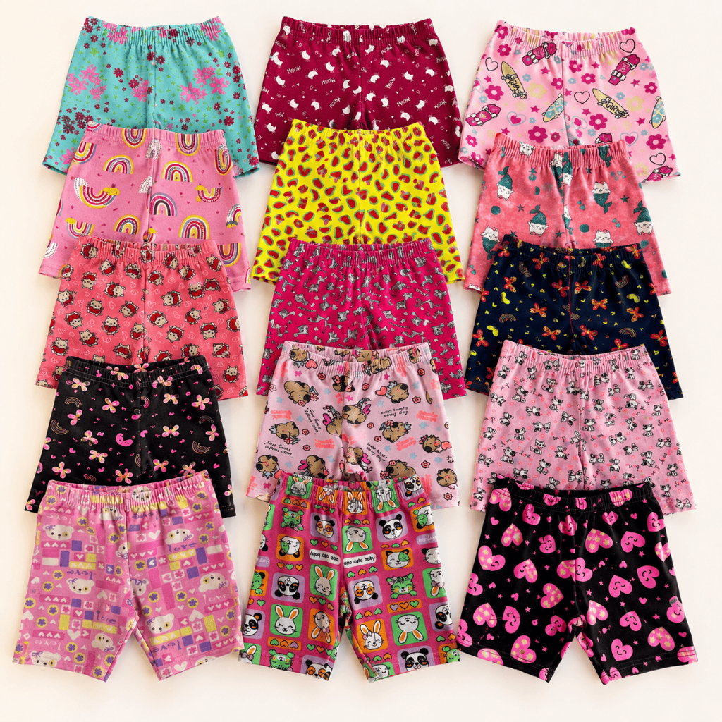 Kit 3 Short Infantil Menina Estampado Algodão - Tamanhos 1 ao 12