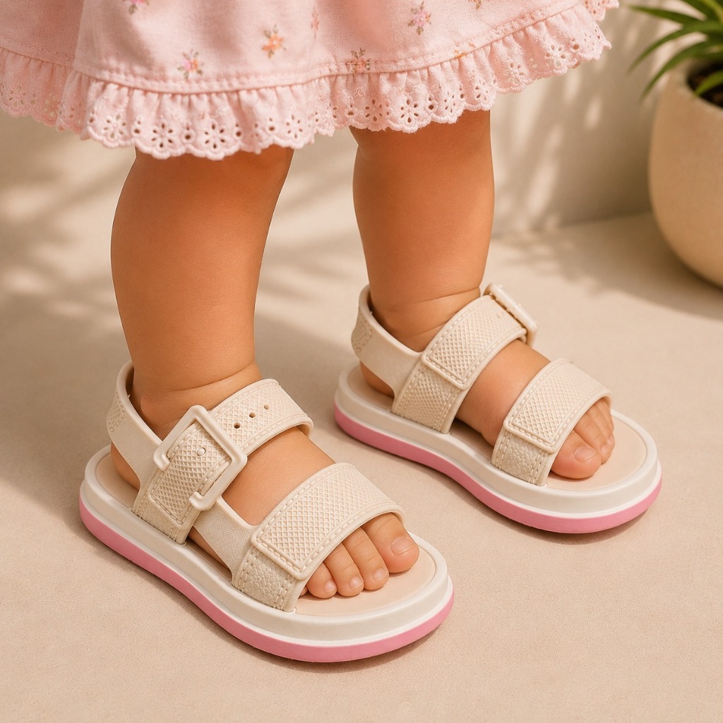 Sandália Baby Feminina Papete Baby Menina Papete Antiderrapante Confortável Leve Ajustável Bebê Primeiros Passos