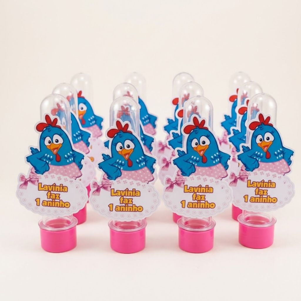 Tubetes com Apliques PERSONALIZADOS Galinha PintadinhA Rosa - Lembrancinha de Aniversário - ESCOLHA A QUANTIDADE