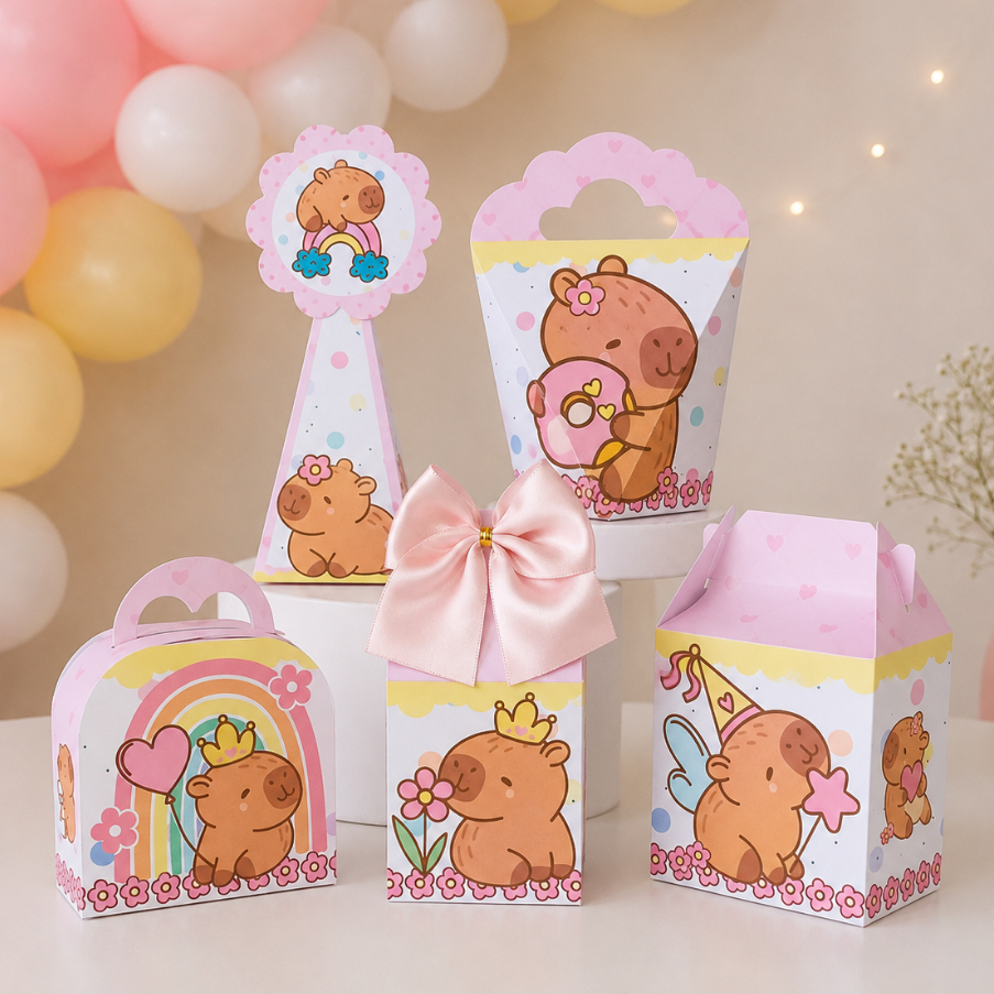 Kit Caixinhas CAPIVARA ROSA para festa infantis lembrancinhas de aniversario mimos