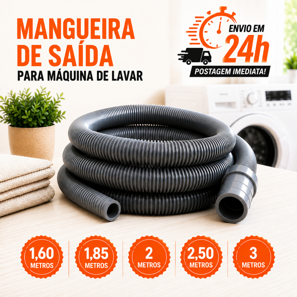 Mangueira Saída Máquina de Lavar Universal PVC Reforçada Drenagem Tanquinho 1,60 a 3,00m