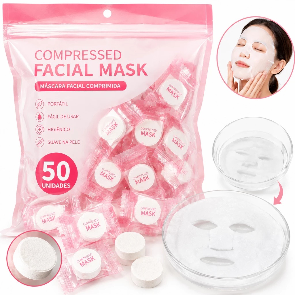 Kits com 50 ou 100 Máscaras Facial Comprimida Pastilhas de Algodão para Sérum Skincare