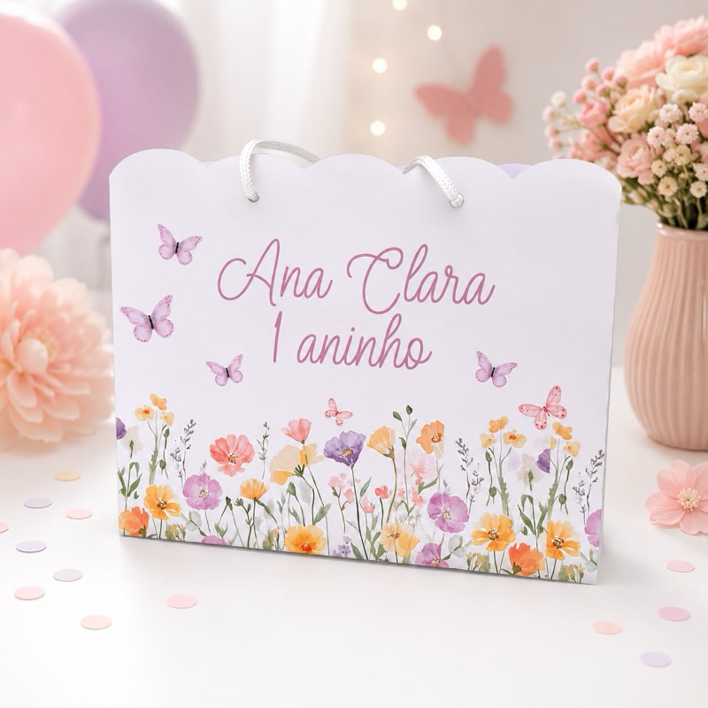 Sacolinhas Personalizadas Festa Jardim das Borboletas Lilás Menina (20x15x7)
