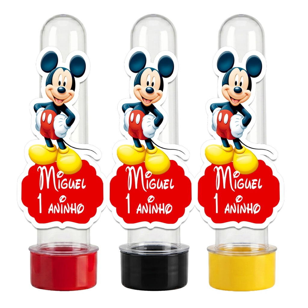 Tubete + Aplique 3D Personalizado Mickey Tubete 3D Lembrancinha Aniversário Festa Infantil Colorido