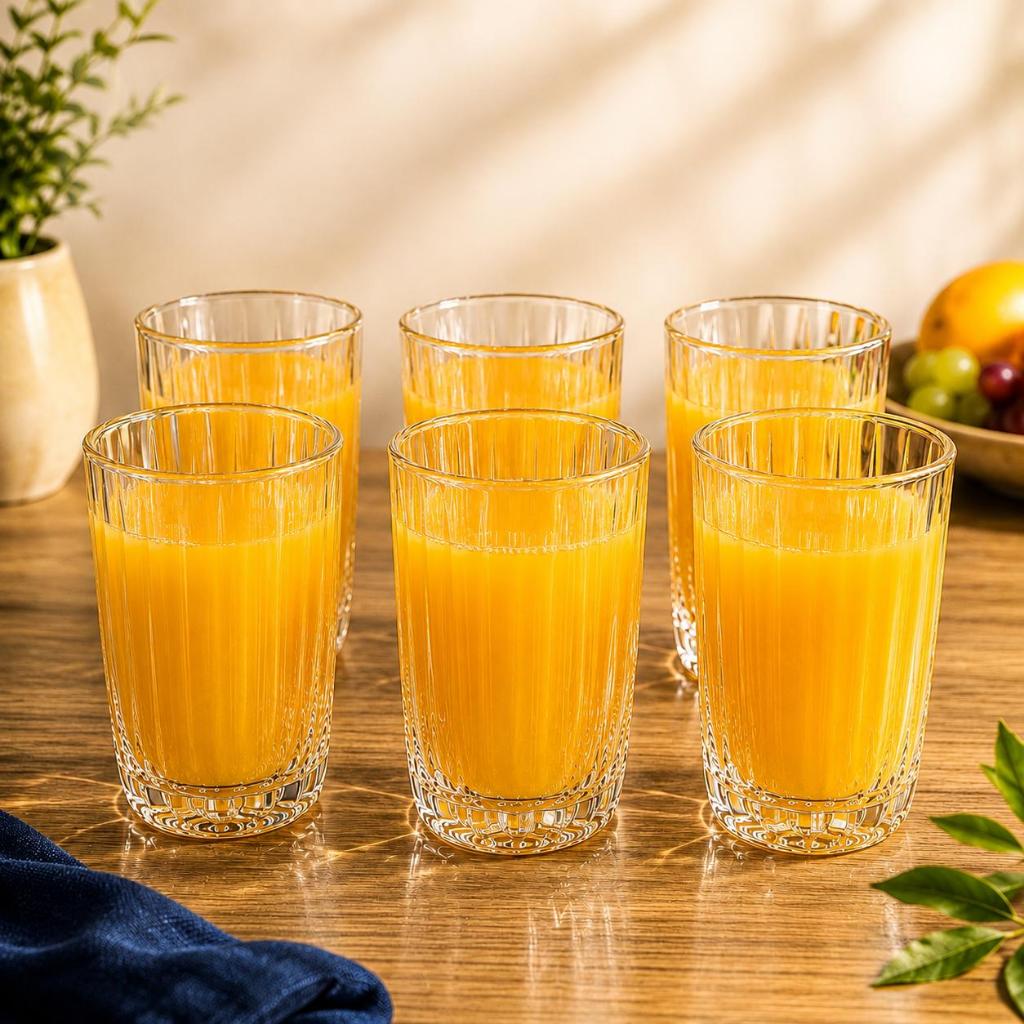 Jogo de Copos de Vidro Canelado 300ml Água Suco Drink Long Drink Bar Moderno Elegante