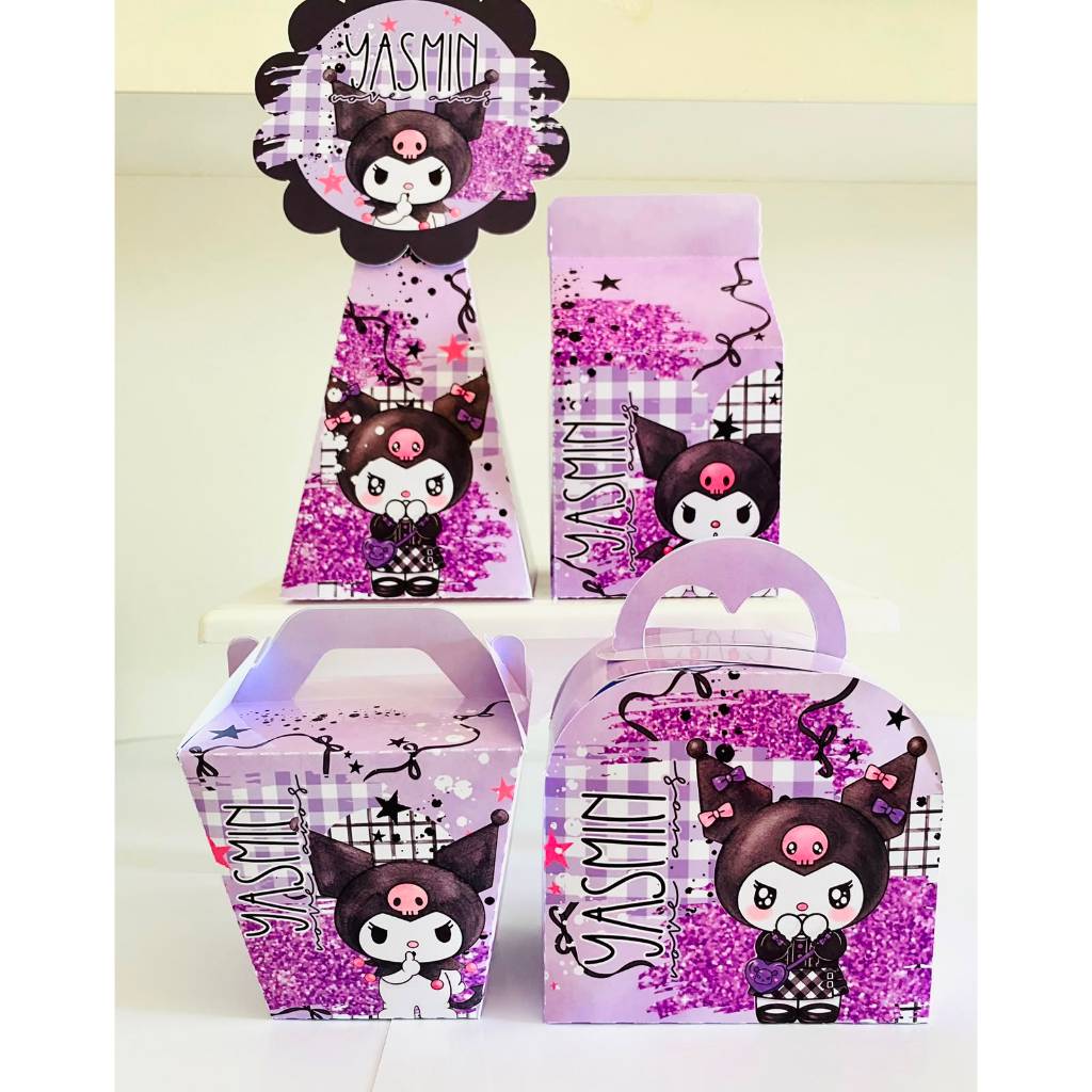 Kit Caixinhas Papelaria Personalizada Kuromi Hello Kitty Lembrancinha Surpresa aniversário festa infantil Desmontado